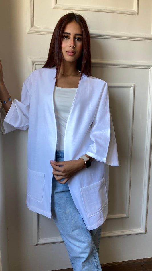 Linen Pink Kimono In White