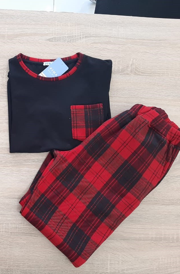 Checkered Pajama In Black For Kids