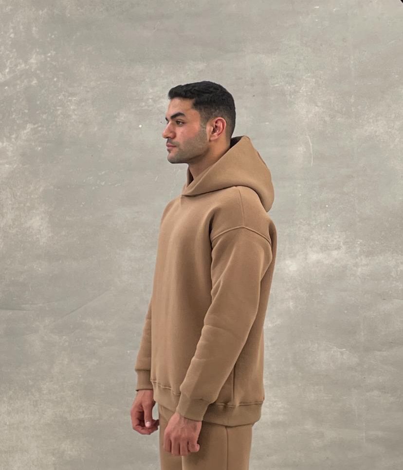 Men Basic Fleece Hoodie In Light Brown