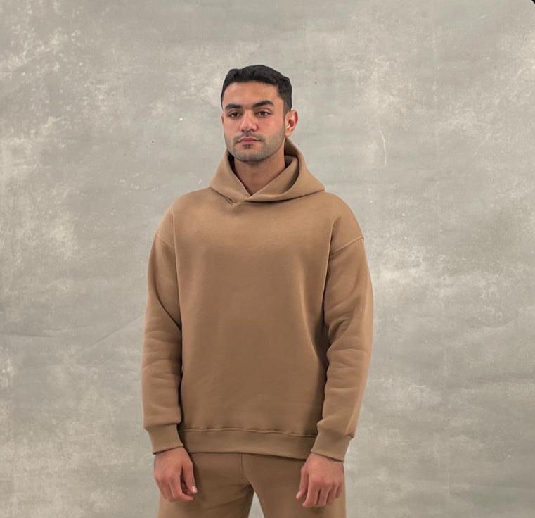 Men Basic Fleece Hoodie In Light Brown