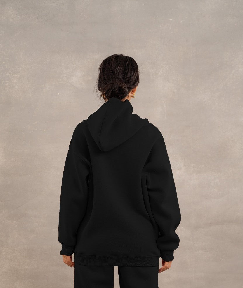 Basic Fleece Hoodie In Black