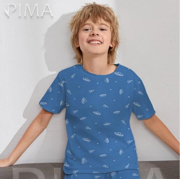 Kids Printed Cotton T-Shirt In Blue