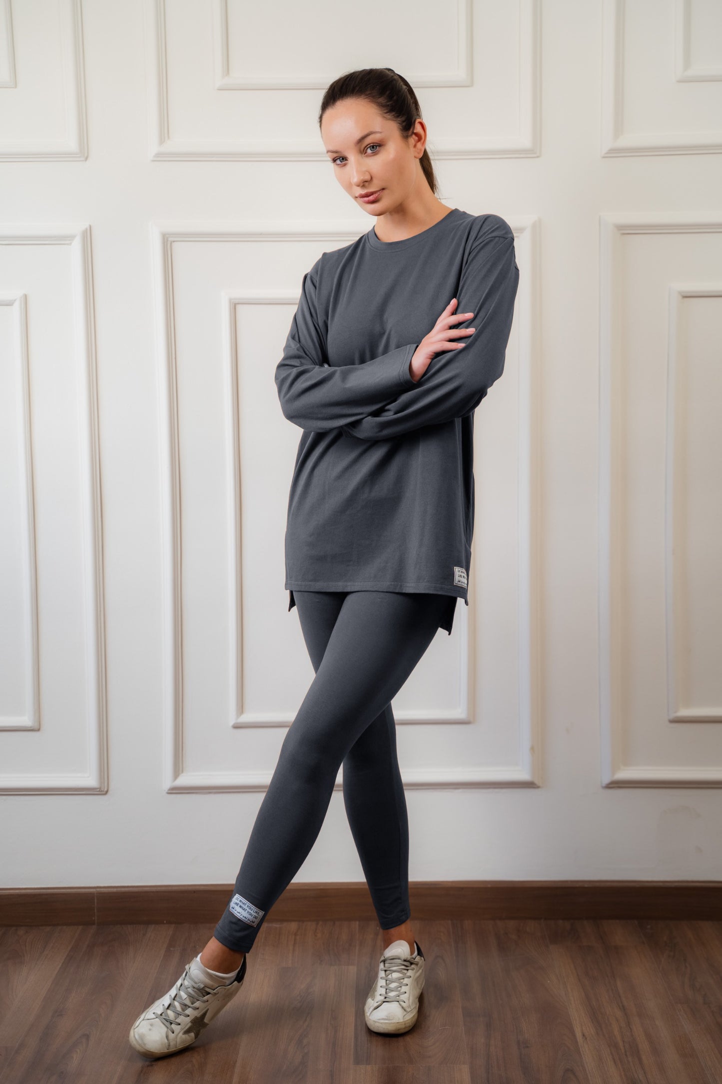 Long Sleeves Cotton Gray Legging Set