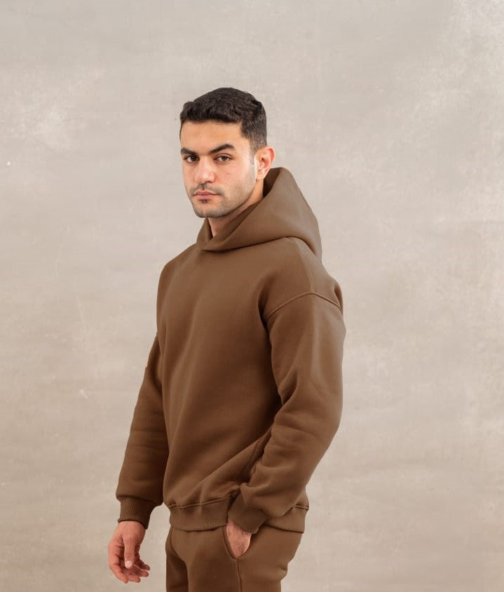 Men Basic Fleece Hoodie In Dark Brown