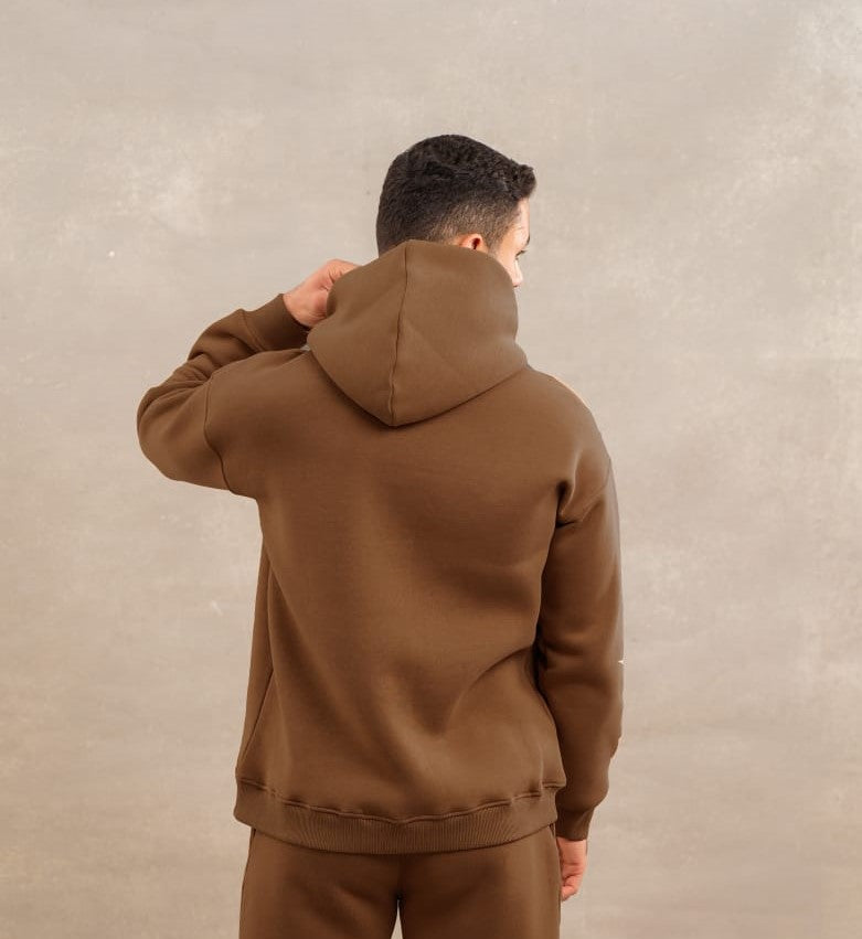 Men Basic Fleece Hoodie In Dark Brown