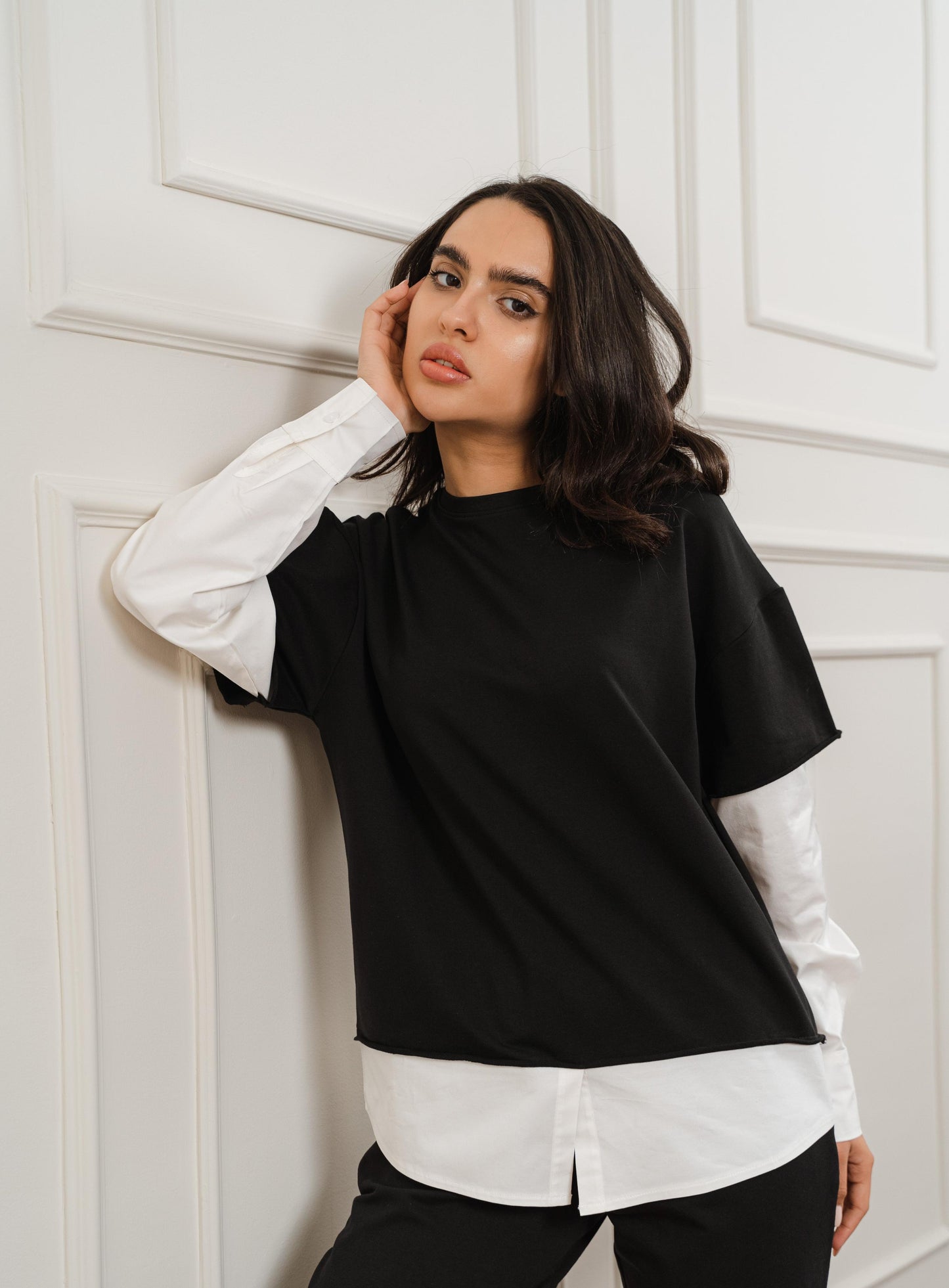 Contrast Poplin Shirt In Black