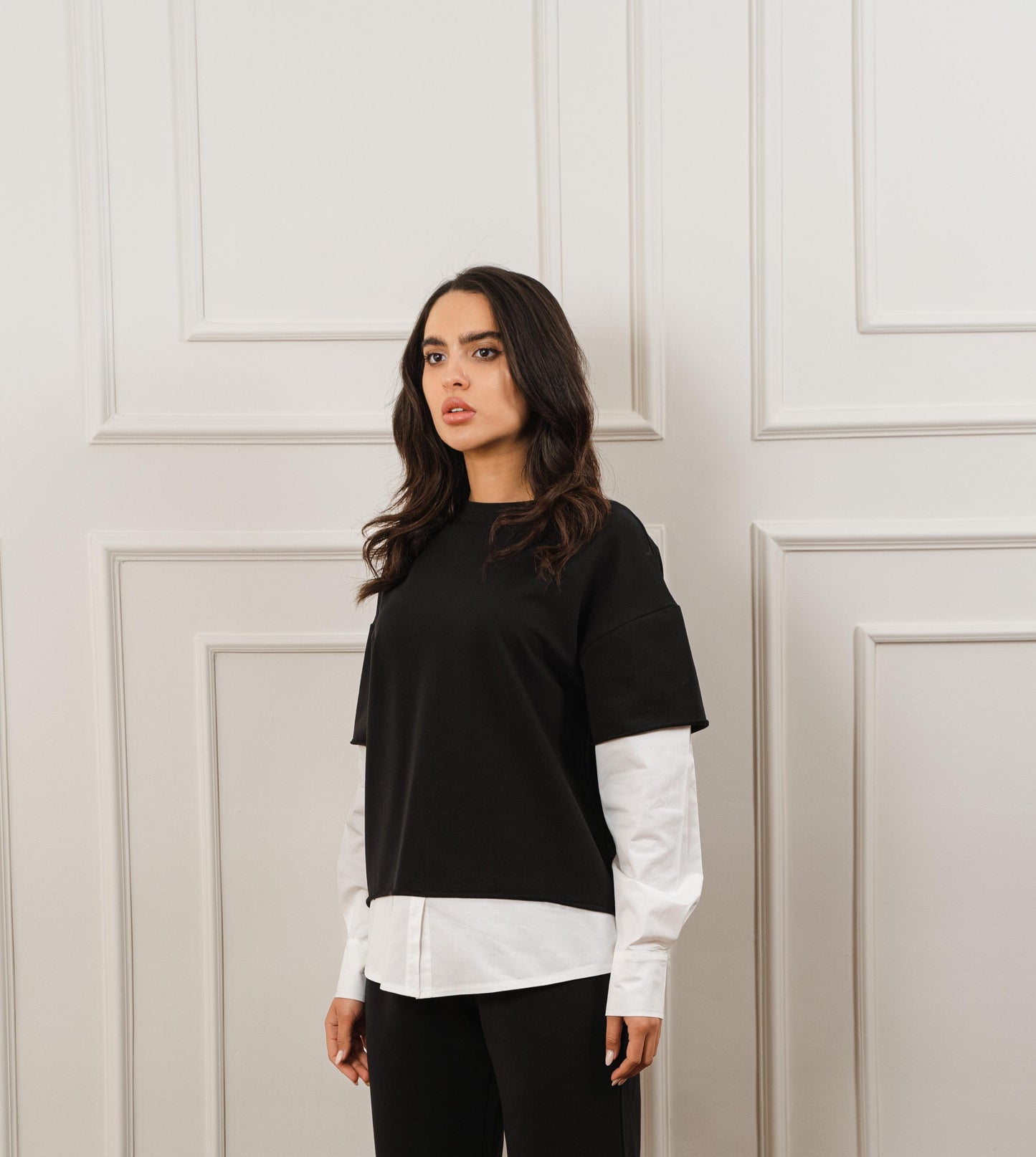 Contrast Poplin Shirt In Black