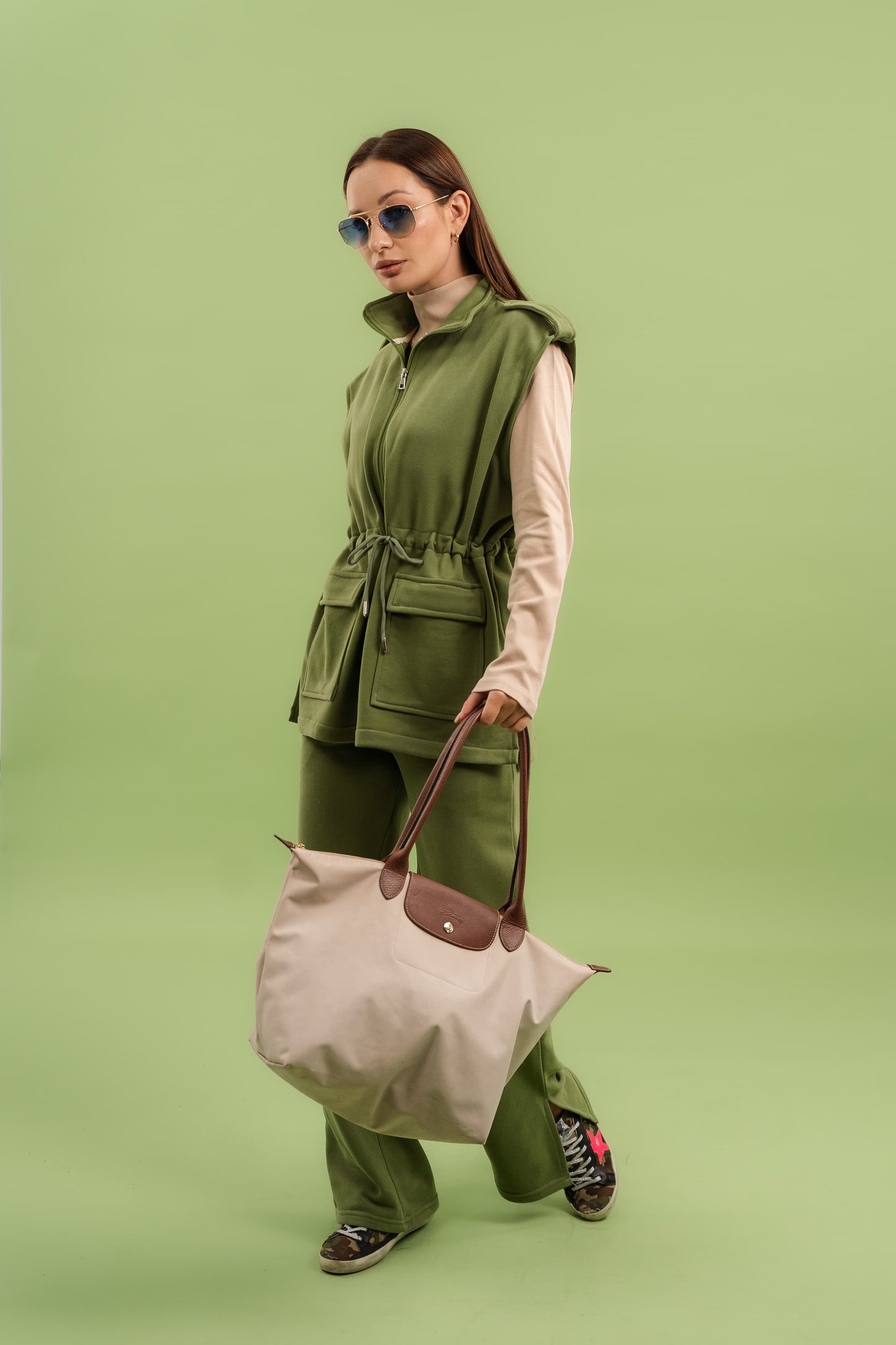 Vest Cape Set In Olive