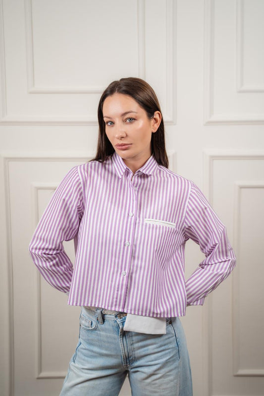 Striped Cropped Shirt In Purple