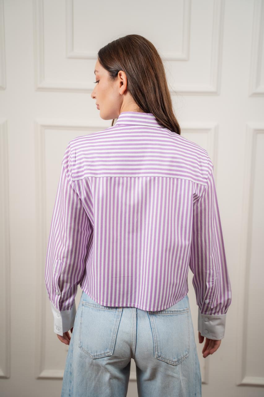 Striped Cropped Shirt In Purple