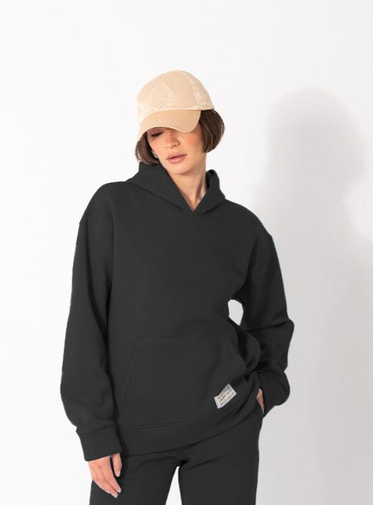 Basic Melton Hoodie In Black