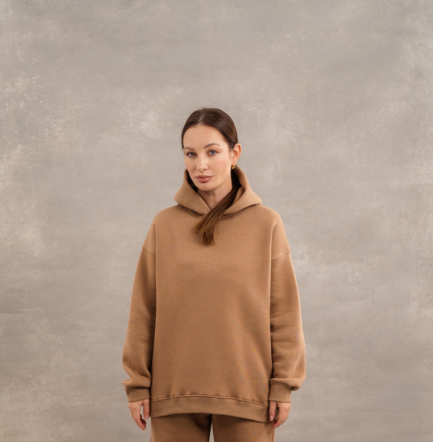 Basic Fleece Hoodie In Light Brown