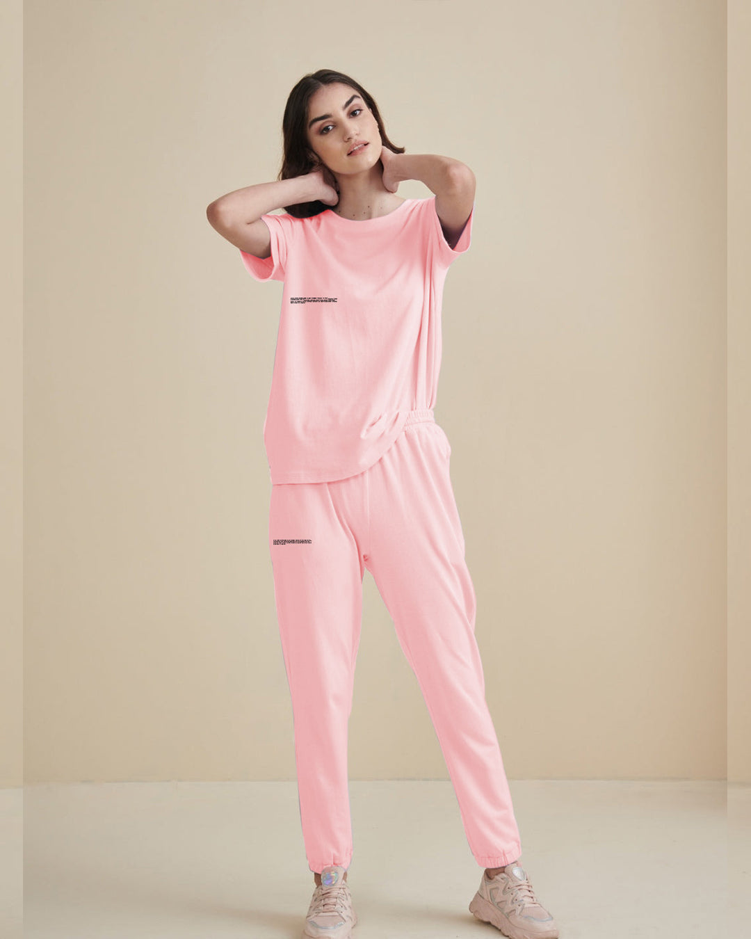 Basic Round Neck Tracksuit-Pink