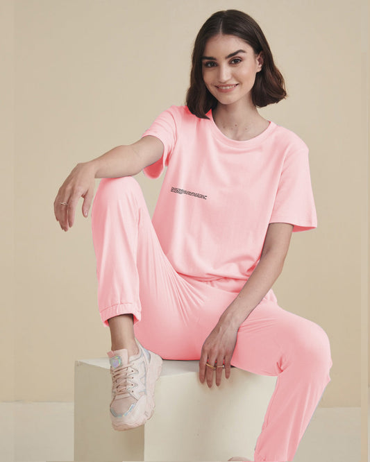 Basic Round Neck Tracksuit-Pink