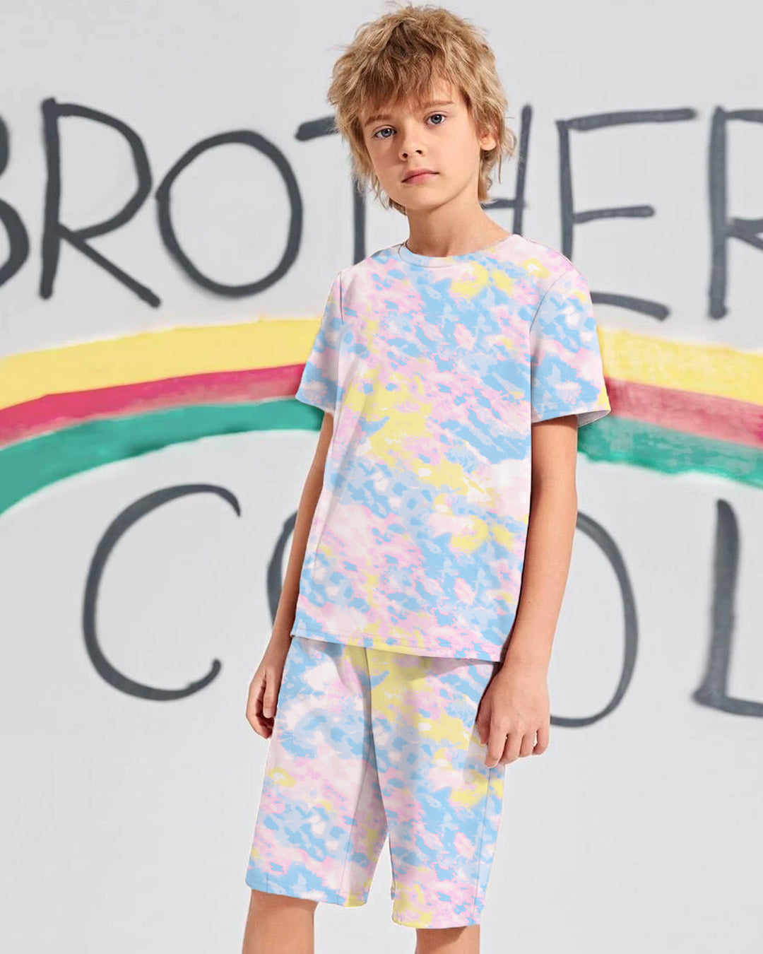 Tie Dye Kids Short Set In Baby-Blue